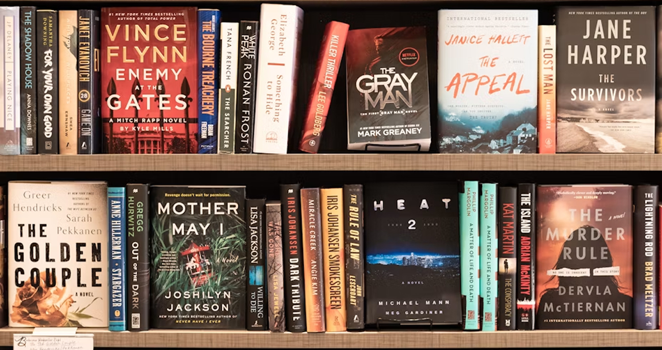Bookshelves filled with novels